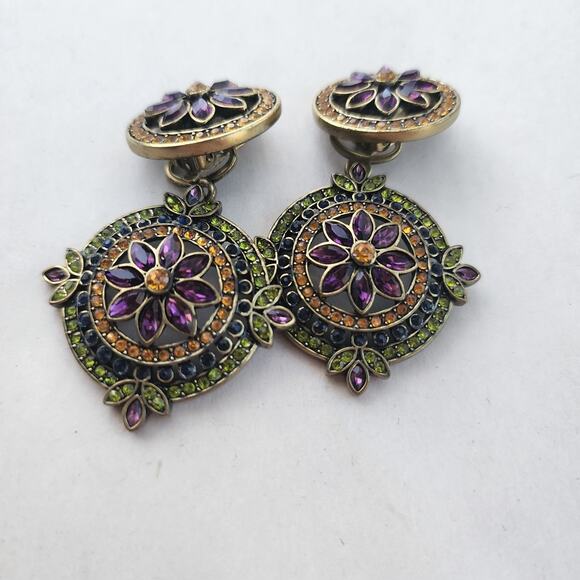 Heidi Daus Crystal Kaleidoscope French Twist Round Clip On Dangle Earrings 2in1 - Picture 4 of 11